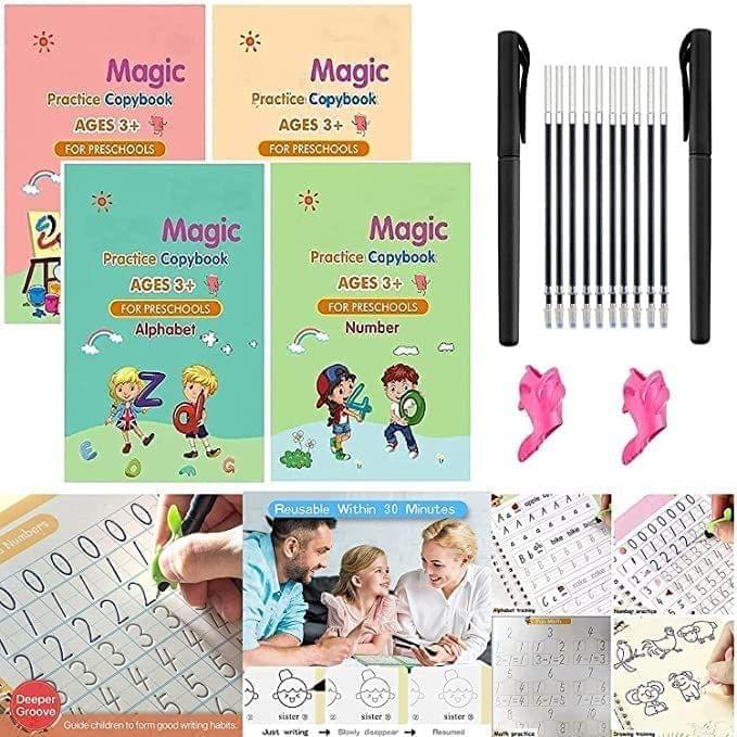Store4Hope Magic Practice Copybook (1 PEN + 10 REFILLS), Number Tracing Book for Preschoolers with Pen, Magic Calligraphy Copybook Set Practical Reusable Writing Tool Simple Hand Lettering