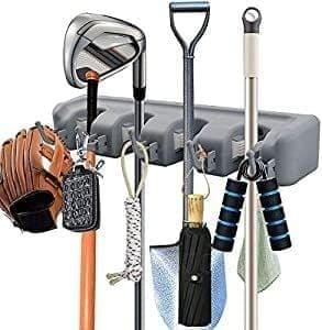 Store 4 Hope, Mop and Broom Holder; Upgraded with Effective Strong Holding 5 Slot Position with 6 Hooks Garage Storage up to 11 Tools Wall Mounted.