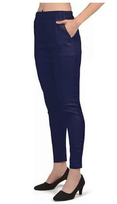 Cron Women's Straight Fit Ankle Length, Slim fit Cigarette Pants with an Elasticated Waist Band (28, Dark Blue)