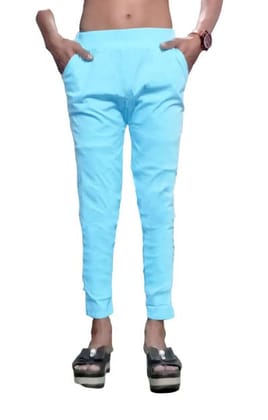 Cron Women's Straight Fit Ankle Length, Slim fit Cigarette Pants with an Elasticated Waist Band (28, Sky Blue)