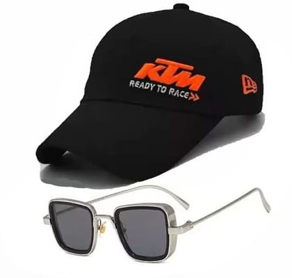Cron Black Base Ball Cap & Black Sunglass for Men & Boys, Women (Pack of 2)