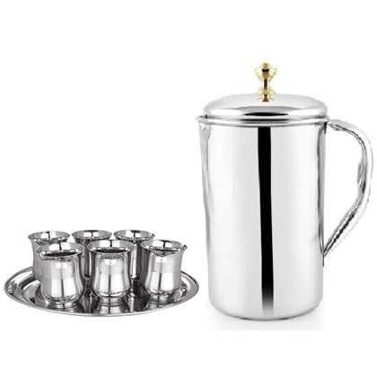 SHINI LIFESTYLE Stainless Steel Jug and best quality steel Glass set, Water Jug set, juice glass SHINI LIFESTYLE Stainless Steel Jug and best quality steel Glass set, Water Jug set, juice glass