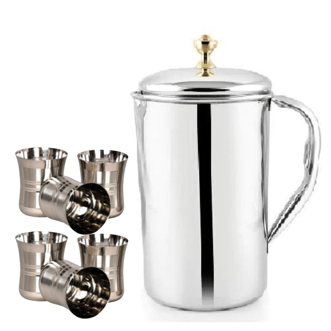 SHINI LIFESTYLE Stainless Steel Jug Set and quality steel Glass set, Water Jug, juice glass