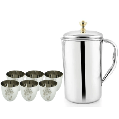SHINI LIFESTYLE Stainless Steel Jug Set and best quality steel Glass set, Water Jug, juice glass