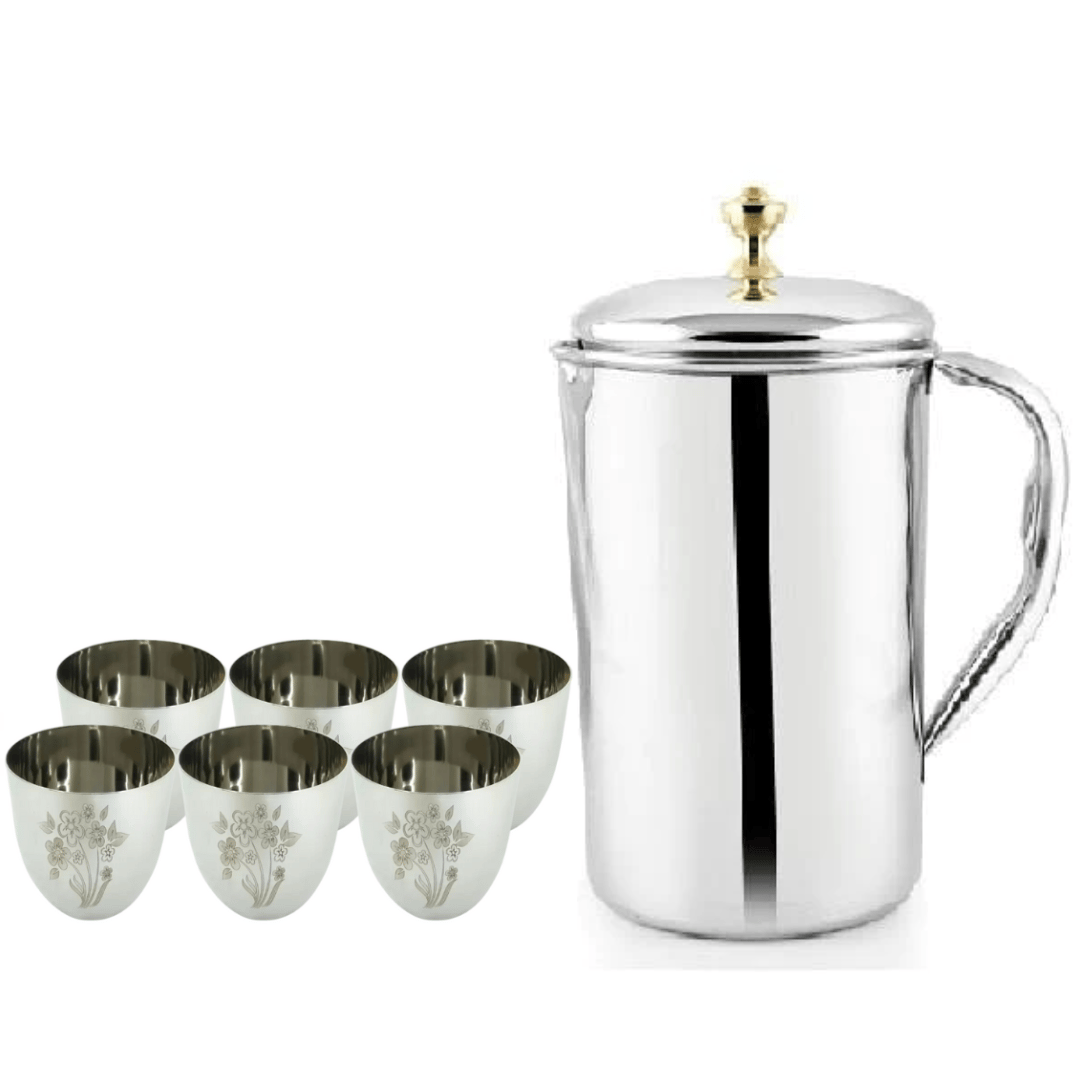 SHINI LIFESTYLE Stainless Steel Jug Set and best quality steel Glass set, Water Jug, juice glass