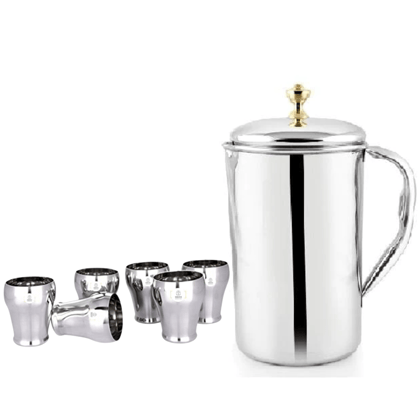 SHINI LIFESTYLE Stainless Steel Jug Set and steel Glass set, Water Jug, juice glass set SHINI LIFESTYLE Stainless Steel Jug Set and steel Glass set, Water Jug, juice glass set