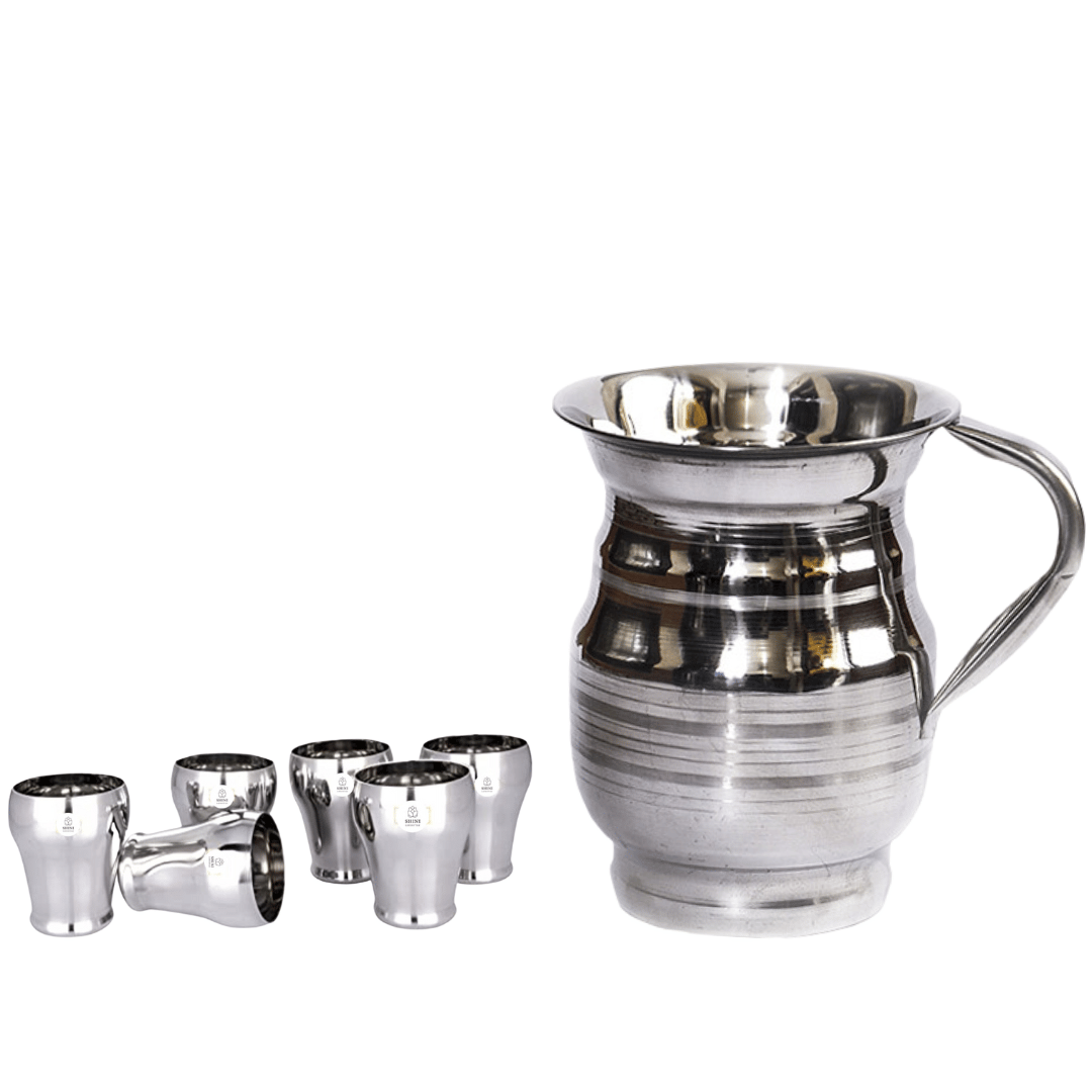 SHINI LIFESTYLE Stainless Steel Jug and Glass combo, juice glass, Steel glass set
