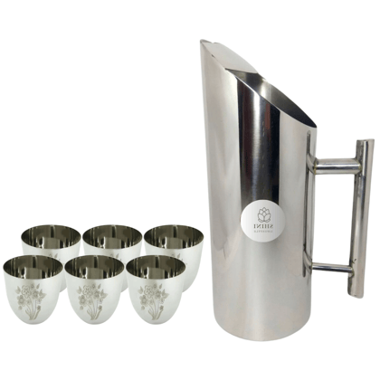 SHINI LIFESTYLE Stainless Steel Jug 0r quality steel Glass set, Water Jug, juice glass set