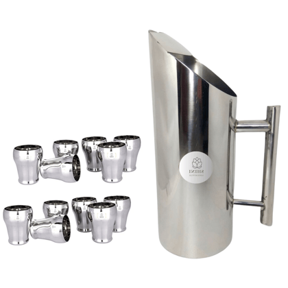 SHINI LIFESTYLE Stainless Steel Jug and best quality steel Glass set, Water Jug, juice glass set