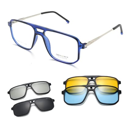 grey jack Rectangle 3D Clip On Glasses,4PCS TR90 Spectacle Frame