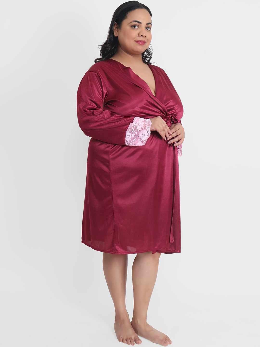 Plus Size Sexy Solid Satin Wine Robe for Honeymoon BB209W