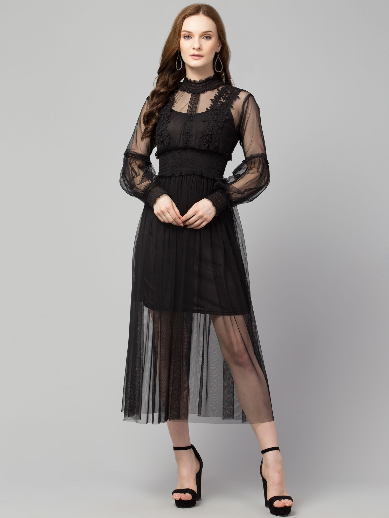 STYLZINDIA Black-Trendy Lace Net Dresses for womens, casual & party wear