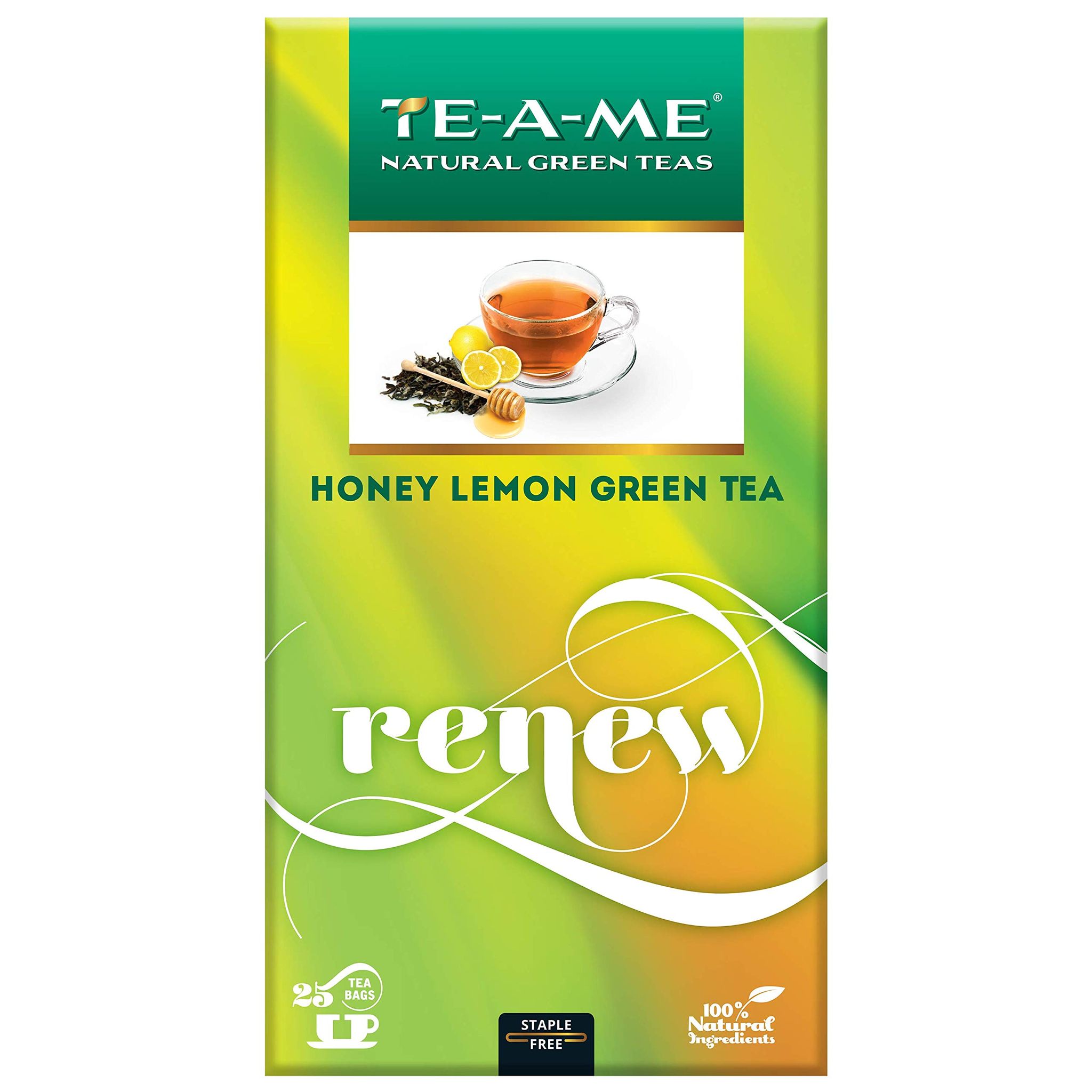 TE-A-ME Renew Honey Lemon Natural Green Tea, 25 Tea Bags - Improves Metabolism & Reduces Waist