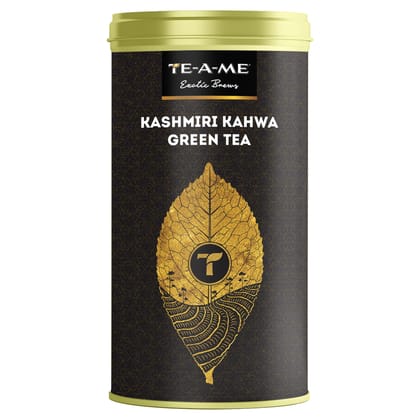 TE-A-ME Kashmiri Kahwa Green Tea Tin, 50 Grams | 100% Natural Ingredients - Green Tea, Cardamom Spice, Cinnamon Spice, Nutmeg Spice, Clove Spice, Almonds, Rose Petals, Saffron (Kesar) TE-A-ME Kashmiri Kahwa Green Tea Tin, 50 Grams | 100% Natural Ingredients - Green Tea, Cardamom Spice, Cinnamon Spice, Nutmeg Spice, Clove Spice, Almonds, Rose Petals, Saffron (Kesar)