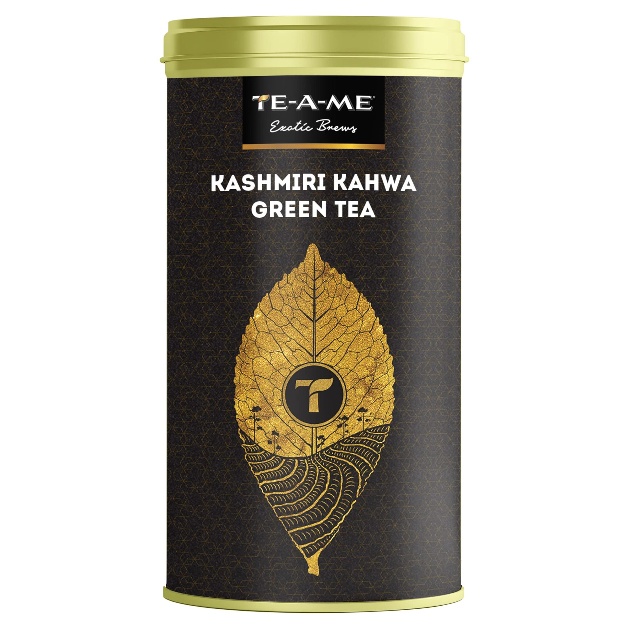 TE-A-ME Kashmiri Kahwa Green Tea Tin, 50 Grams | 100% Natural Ingredients - Green Tea, Cardamom Spice, Cinnamon Spice, Nutmeg Spice, Clove Spice, Almonds, Rose Petals, Saffron (Kesar)