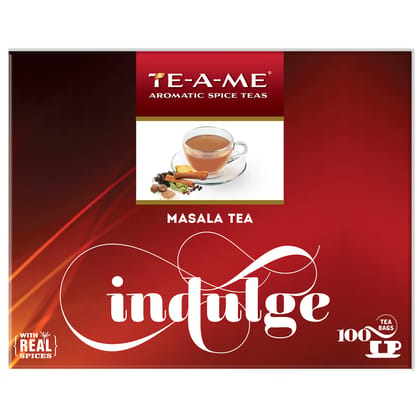 TE-A-ME Indulge Masala (Spice) Black Tea, 100 Tea Bags | 100% Natural Real Spices - Ginger(Adrak), Cinnamon, Black Pepper, Clove, Nutmeg | Strong and Flavourful Masala Chai TE-A-ME Indulge Masala (Spice) Black Tea, 100 Tea Bags | 100% Natural Real Spices - Ginger(Adrak), Cinnamon, Black Pepper, Clove, Nutmeg | Strong and Flavourful Masala Chai