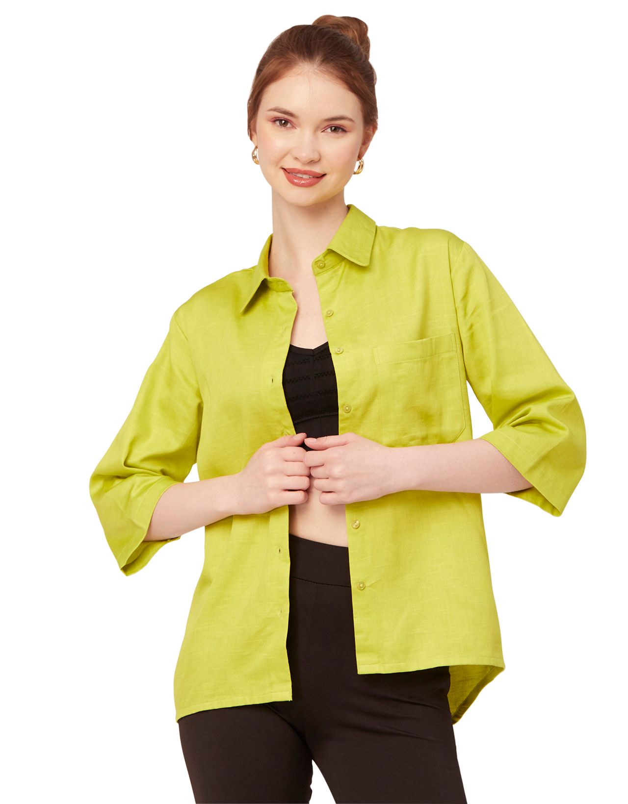 Moomaya Solid Cotton Satin Slub Shirt, Over-Sized Long Sleeves Drop Shoulder Buttoned Down Shirt