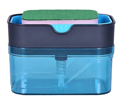 Kitchen Soap Dispenser with Sponge Holder Caddy - 2-in-1 Manual Pump for Dishwashing