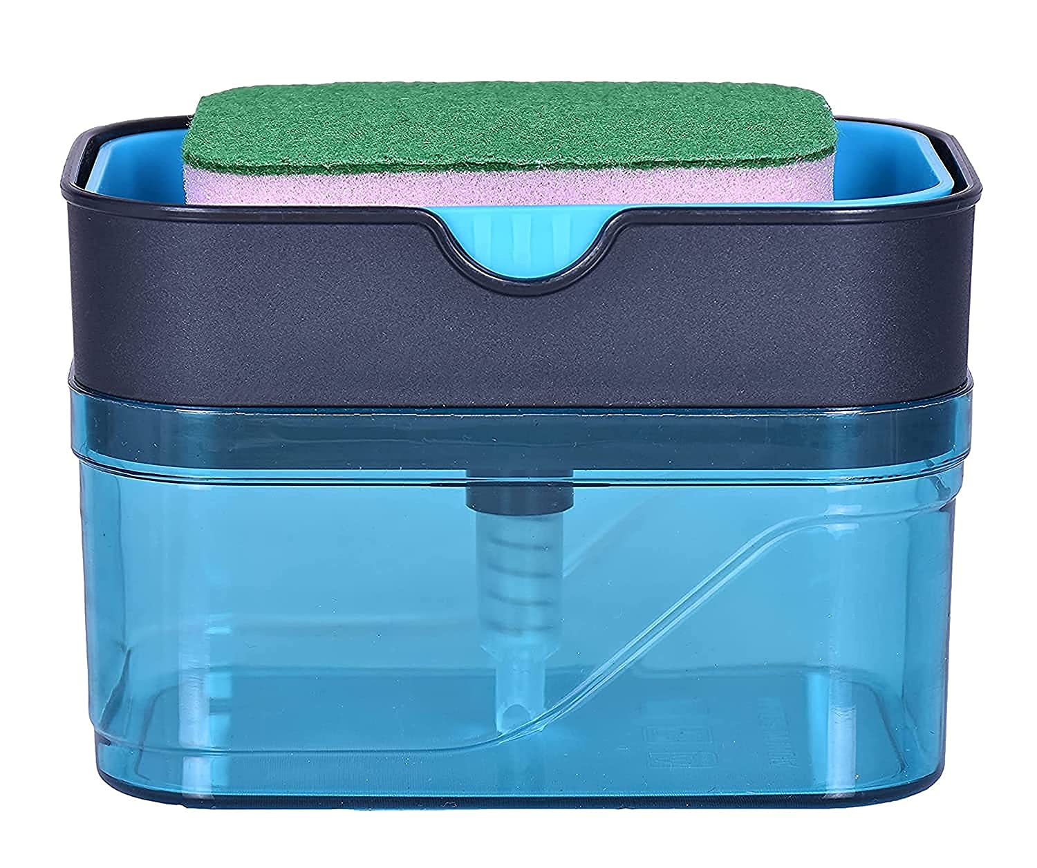 Kitchen Soap Dispenser with Sponge Holder Caddy - 2-in-1 Manual Pump for Dishwashing