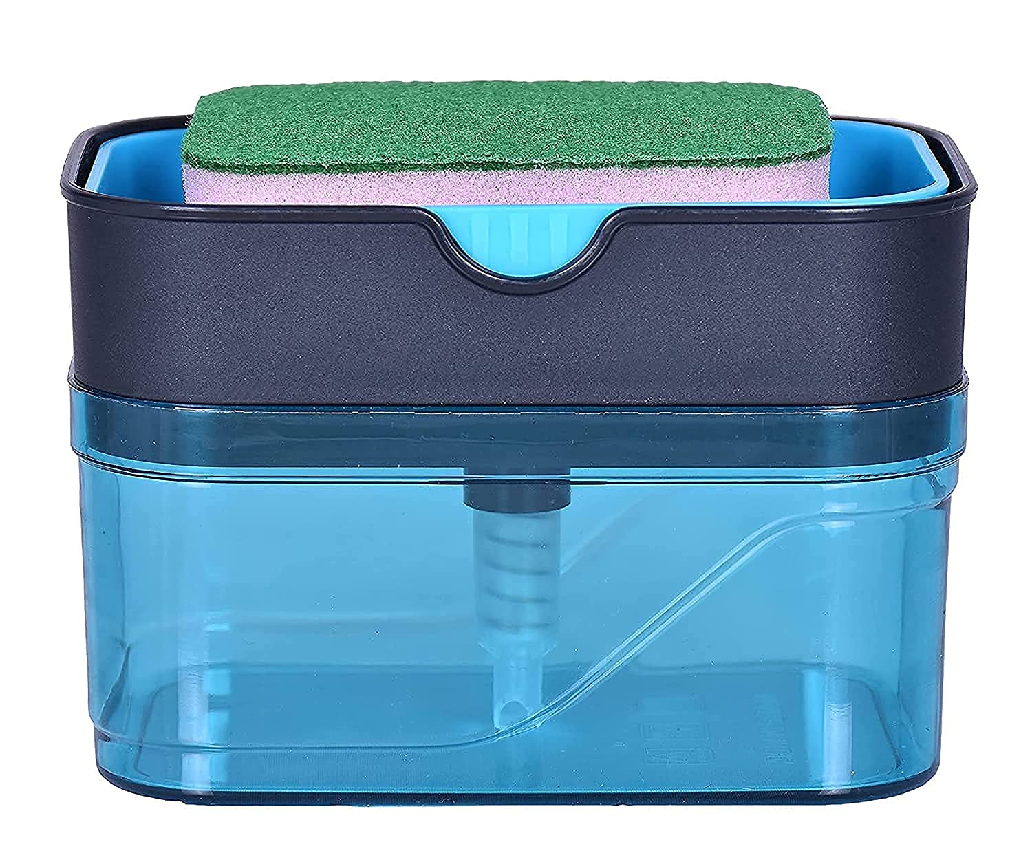 Kitchen Soap Dispenser with Sponge Holder & Scrubber - Blue