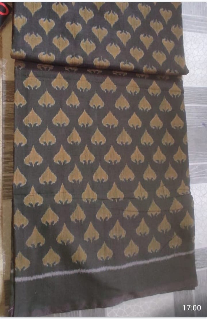 Sambalpuri fabric Brown with Yellow leaf design