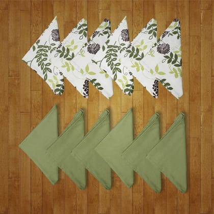Dekor World Multi Printed Plain Blue Napkin Set (Pack of 12) (Floral Green)