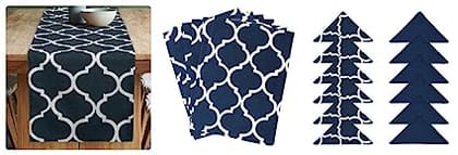 Dekor World Ogee Printed Navy Blue Table Runner with 6 Pcs Place Mat and Napkin (33x180cm/33x47cm/45x45cm) (Pack of 19 Pcs)-6 Seater Dinning & Center Table