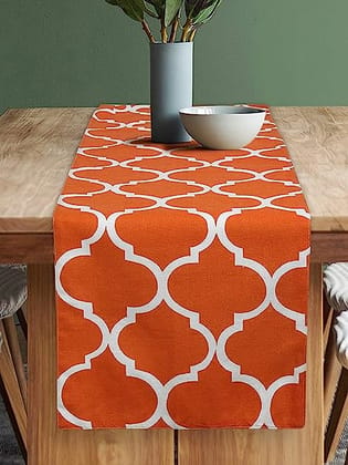 Dekor World Ogee Printed Orange Table Runner (33x180cm) (Pack of 1)-6 Seater Dinning & Center Table