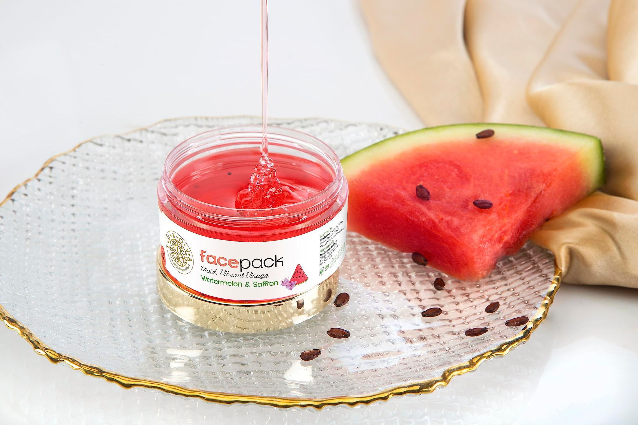 LUXOVA Watermelon Facepack Natural Light Weight Deep Moisturizer Hydrating Serum | Watermelon, Vitamin E and Hyaluronic Acid | For Dull Skin + Dryness | Nourished & Deeply Hydrated Skin | Moisture Retaining Face Mask| 50ml.