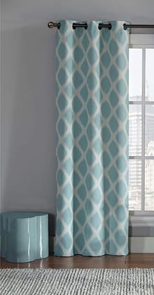 Dekor World Cotton Blue Printed Eyelet Curtain (Pack of 1)-110x215cm (4x7Feet) Door Curtain