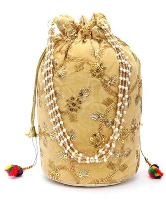 AUTHENTIC AK Women Potli Golden Work With Biege A14