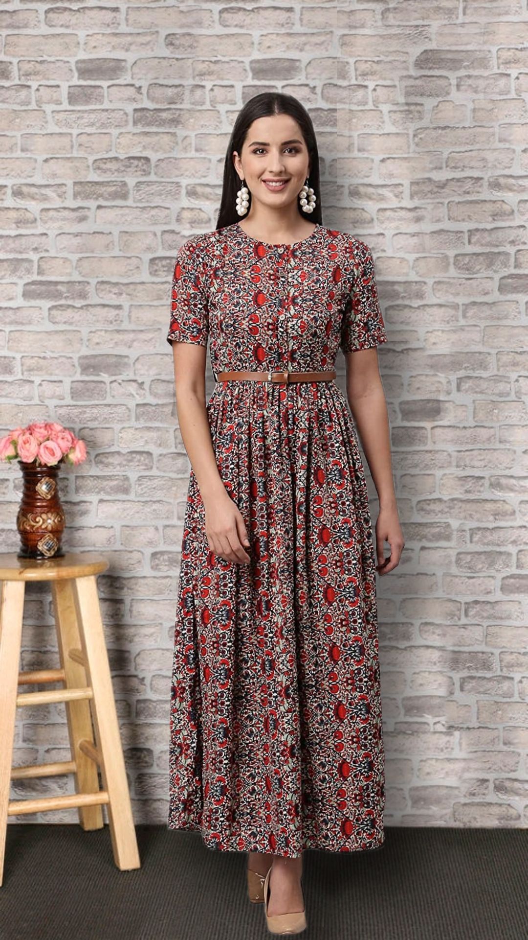 Crepe Fabric Gown For Summer And Winter Dress _With Belt