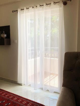 Curtain King Polyester Stripped Net Pattern Tissue Eyelet Curtain White,5 Feet, Pack of 1, Eyelet