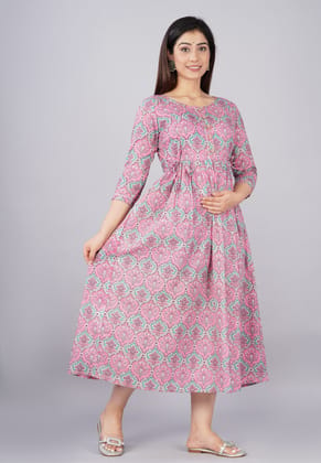 Women's Cotton Floral Printed Anarkali Maternity Feeding Gown| Maternity Feeding Kurti for Pregnancy Women's Cotton Floral Printed Anarkali Maternity Feeding Gown| Maternity Feeding Kurti for Pregnancy