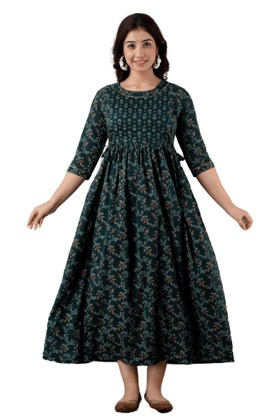 Women's Cotton Rayon A-Line Maternity Feeding dark green Kurti with Zippers Women's Cotton Rayon A-Line Maternity Feeding dark green Kurti with Zippers