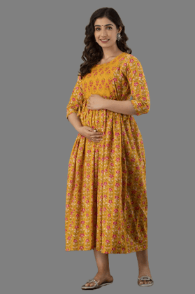 Women's Cotton Rayon A-Line Maternity Feeding Mango yellow color Kurti with Zippers Women's Cotton Rayon A-Line Maternity Feeding Mango yellow color Kurti with Zippers