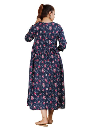 Women's Cotton Rayon A-Line Maternity Feeding NAVYA BLUE Kurti with Zippers Women's Cotton Rayon A-Line Maternity Feeding NAVYA BLUE Kurti with Zippers