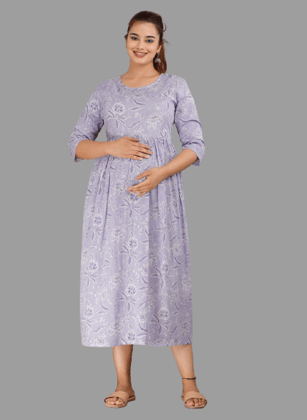 Women's Cotton Rayon A-Line Maternity Feeding purple Kurti with Zippers