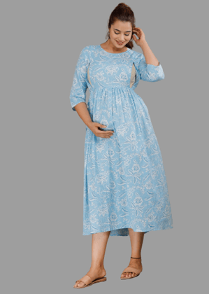 Women's Cotton Rayon A-Line Maternity Feeding SKY BLUE Kurti with Zippers Women's Cotton Rayon A-Line Maternity Feeding SKY BLUE Kurti with Zippers