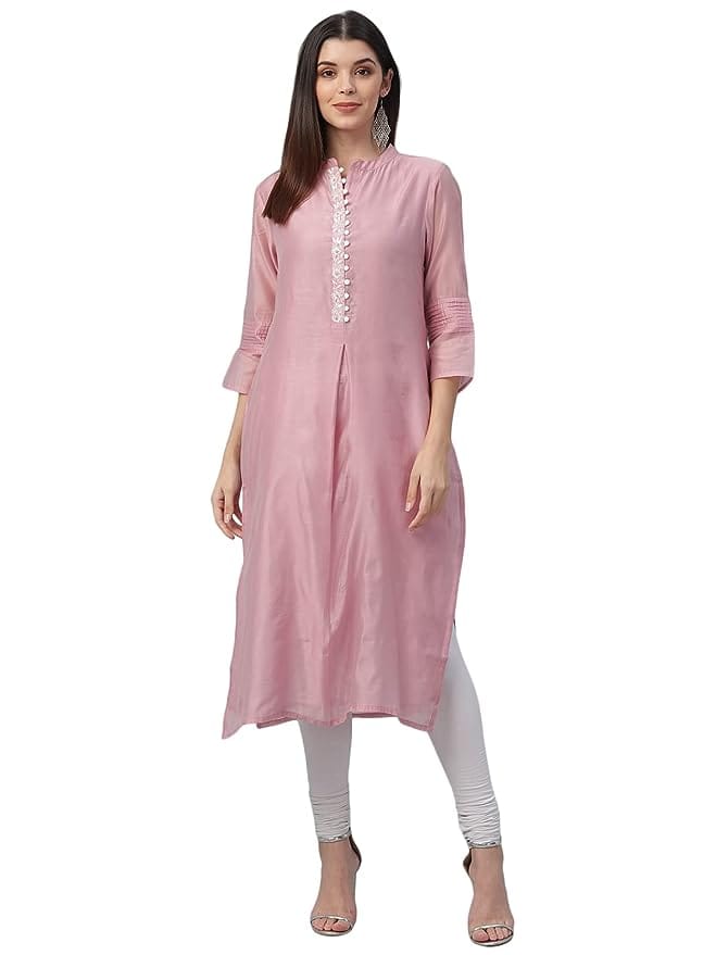 Nesara Peach Chanderi Solid Women's Kurta