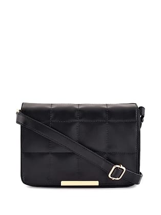Lychee Bags Women Pu Quilted Black Sling Bag