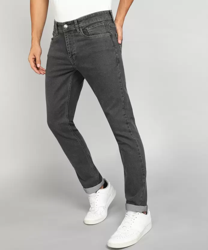 Men Slim Mid Rise Grey Jeans