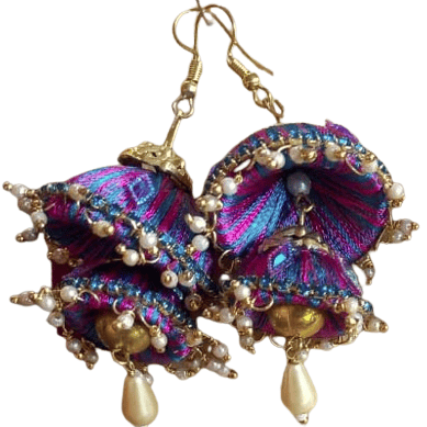 Yashi Maroon and Blue Stunning Silky Hanging Earrings