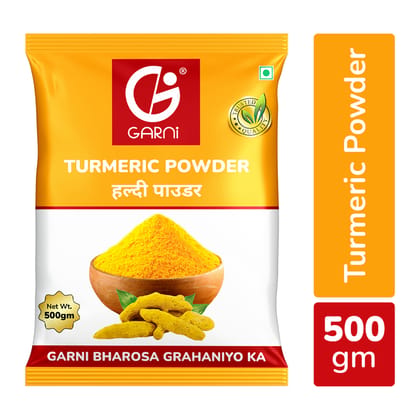 Garni Foods Turmeric Powder/Haldi Powder - Premium Grade | No Artificial Colours | Blended with Cold Grinding Technology | Original Flavour & Rich Aroma 500gm Garni Foods Turmeric Powder/Haldi Powder - Premium Grade | No Artificial Colours | Blended with Cold Grinding Technology | Original Flavour & Rich Aroma 500gm