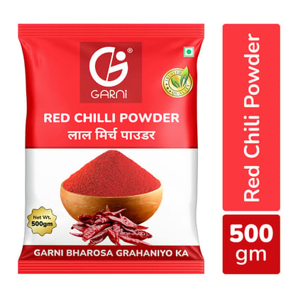 Garni Foods Red Chilli Powder - Premium Grade | No Artificial Colours | Blended with Cold Grinding Technology | Original Flavour & Rich Aroma 500gm Garni Foods Red Chilli Powder - Premium Grade | No Artificial Colours | Blended with Cold Grinding Technology | Original Flavour & Rich Aroma 500gm