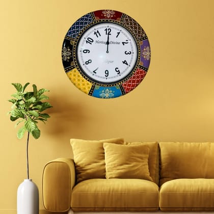 HERITAGE DIVINE Wooden Flore Unique Multicolor Design Wall Clock Round Handcrafted Handpainted Rajasthani Showpeace Wall Clock 18 * 18 (a265) HERITAGE DIVINE Wooden Flore Unique Multicolor Design Wall Clock Round Handcrafted Handpainted Rajasthani Showpeace Wall Clock 18 * 18 (a265)