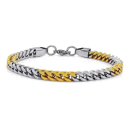 Double Cuban 8 inch Stainless Steel Bracelet for Men Boys (Golden Silver)