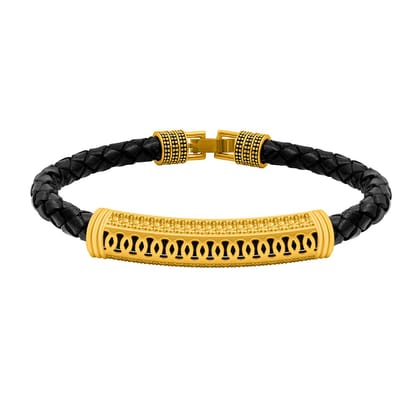 Gold Plated PU Leather Kada Bracelet for Boys