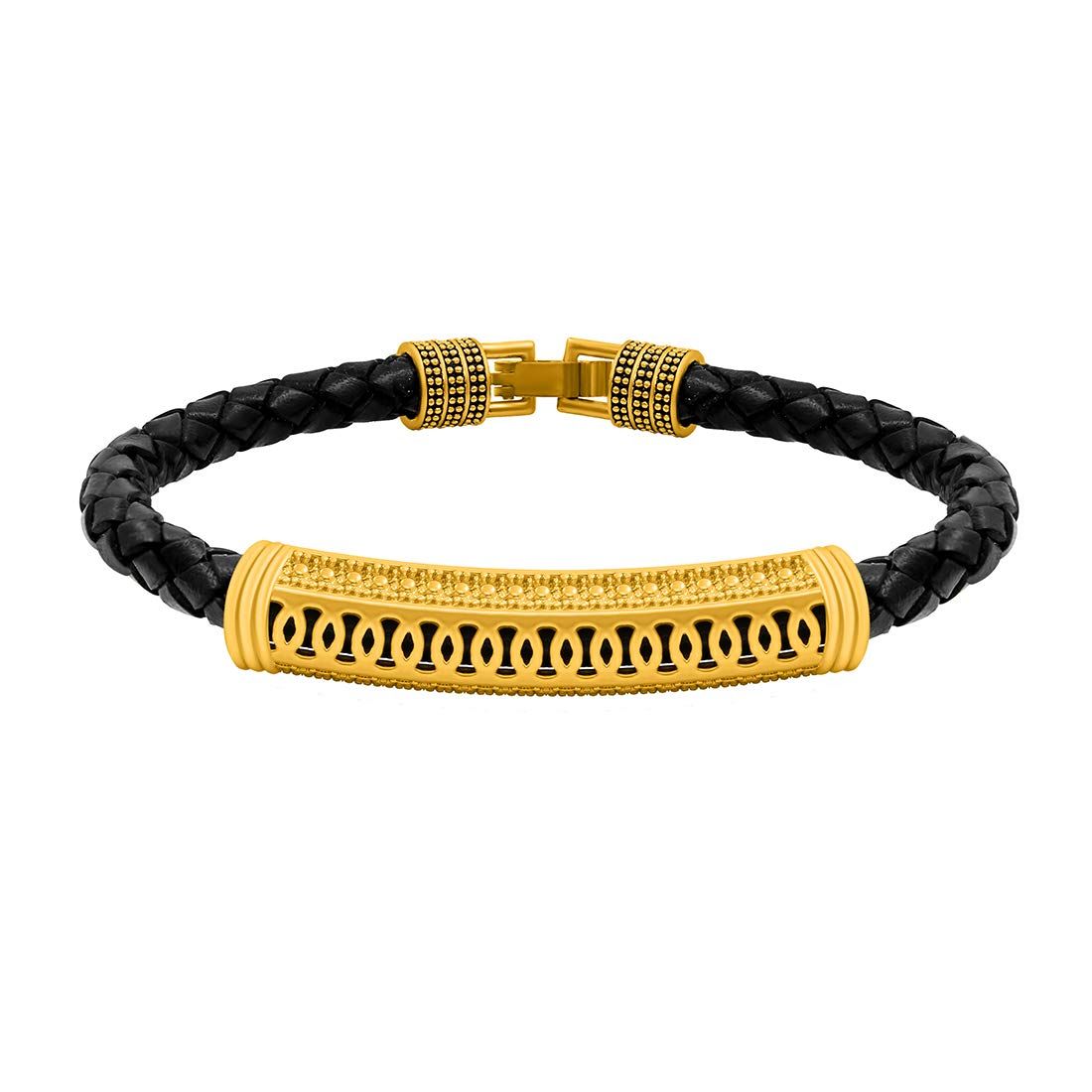 Gold Plated PU Leather Kada Bracelet for Boys