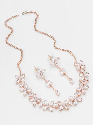Gold Plated Crystal Necklace Jewellery Set With Earrings Suited For Party Wedding Festive For Women Gold Plated Crystal Necklace Jewellery Set With Earrings Suited For Party Wedding Festive For Women